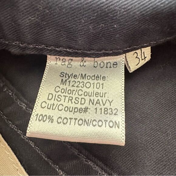 Rag & Bone standard issue fit 2 distressed Navy men’s button fly pants size 34 - Picture 7 of 11